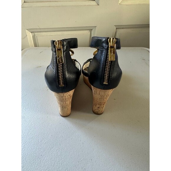 NWOT Michael Kors Hyden Genuine Leather Gold Hardware Kork Wedge Sandals 5M - Picture 4 of 8